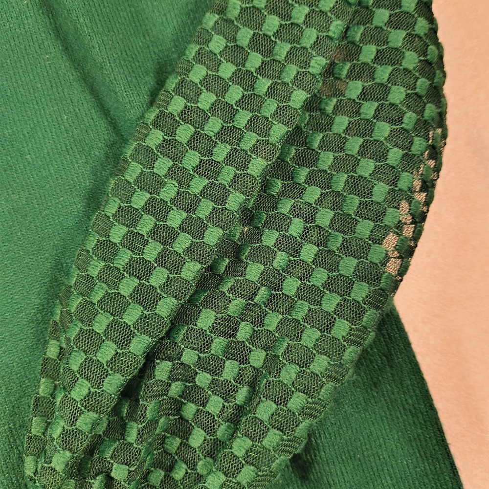 Marled Green Turtleneck Sweater Size M Sheer‎ Balloon Sleeve Pullover Chic Top - Picture 3 of 11